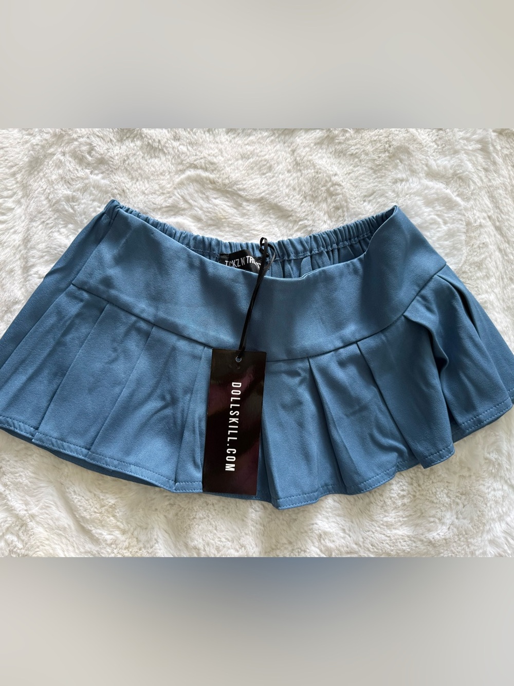 NWT Dolls Kill Trickz n’ Treatz Dusty Blue Pleated Micro Mini Skirt